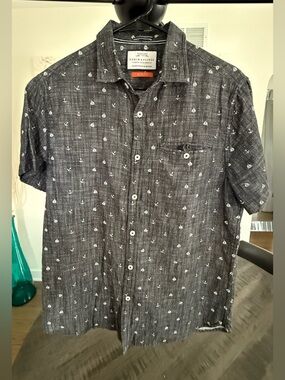Denim & Flower Charcoal Short Sleeve Shirt with White Nautical Print